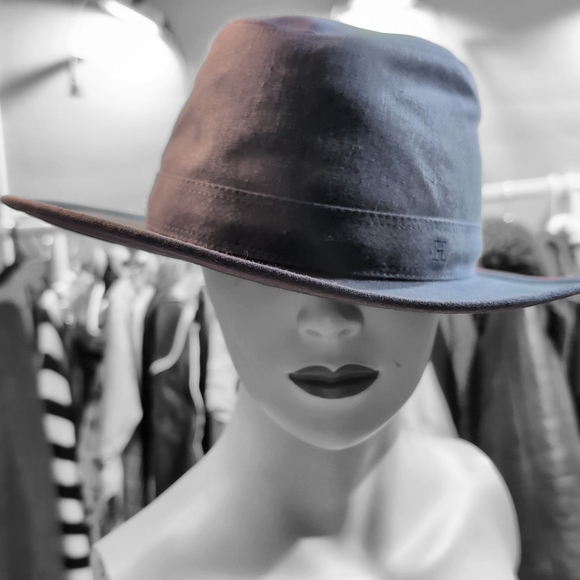 New With Tags Hermes Mens Women's Gray Black Fedora Hat Linen Derby 60